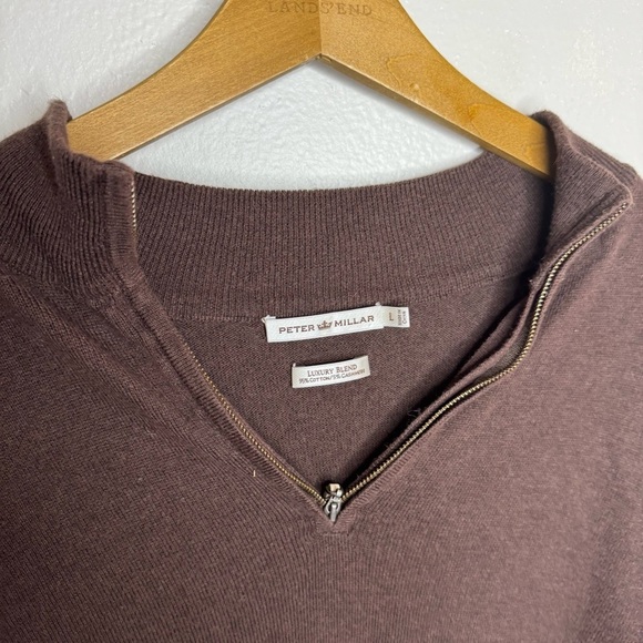 Peter Millar Cashmere Blend 1/4 Zip Pullover Sweater Mens L Brown Lightweight - Picture 4 of 8